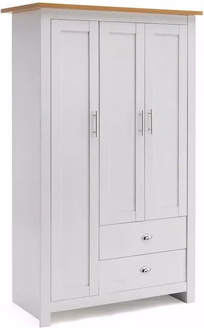 Kosy Koala Modern White 3 Door Bedroom Wardrobe with Internal Shelves and Hanging Rod