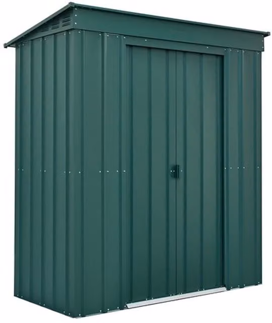 Globel Pent Metal Garden Shed in Green, Galvanised Steel, W/D/H: 182.88 x 91.44 x 167 cm