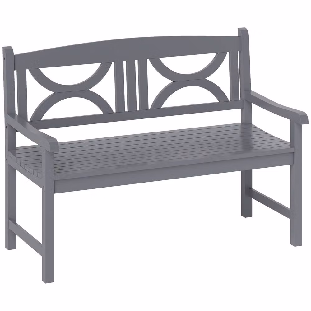 OUTSUNNY 2-Seater Grey Treated Hardwood Garden Bench with Armrests – 2