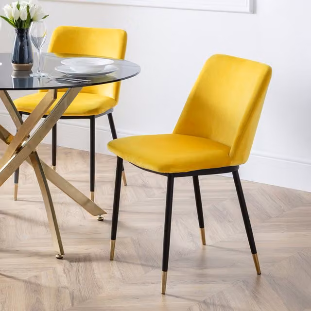 Julian Bowen Set of 2 Delaunay Velvet Dining Chairs in Mustard Yellow – 1