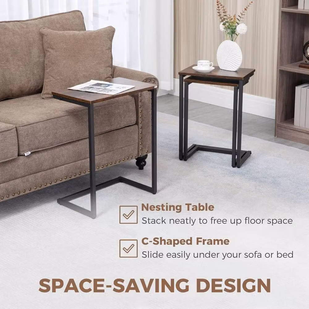 EONLION C Shaped Side Tables with Nested Tops in Brown and Black – 4