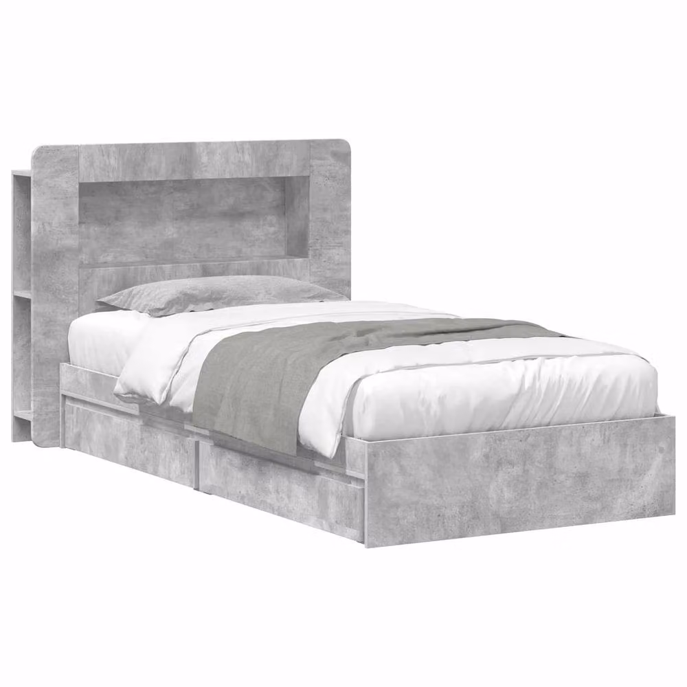 Berkfield Home Modern Bed Frame with Storage Drawer in Concrete Grey, W/D/H: 90 x 190 cm – 2