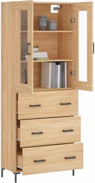 Berkfield Home Sonoma Oak Highboard in Light Tan with Glass Doors, W/D/H: 69.5 x 34 x 180 cm – 1