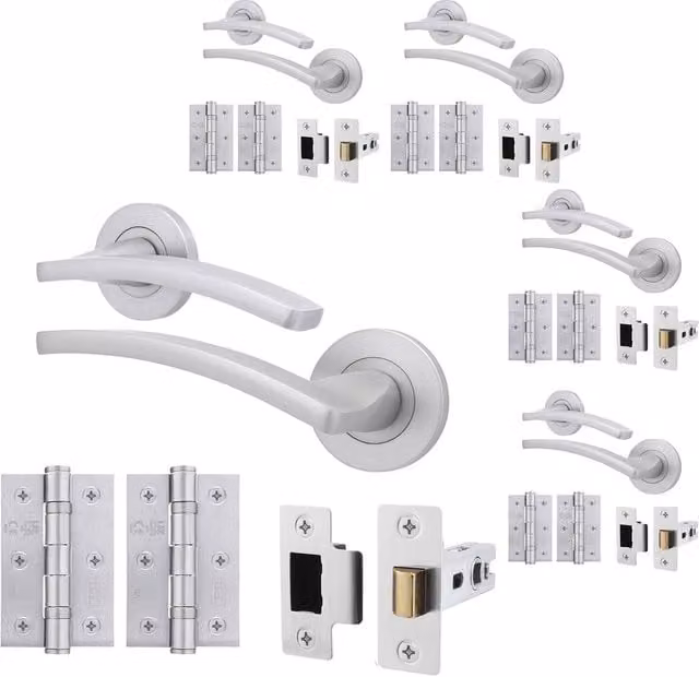 AFIT Satin Chrome Door Handle Latch and Hinge Set, 5 Pack, Silver – 1