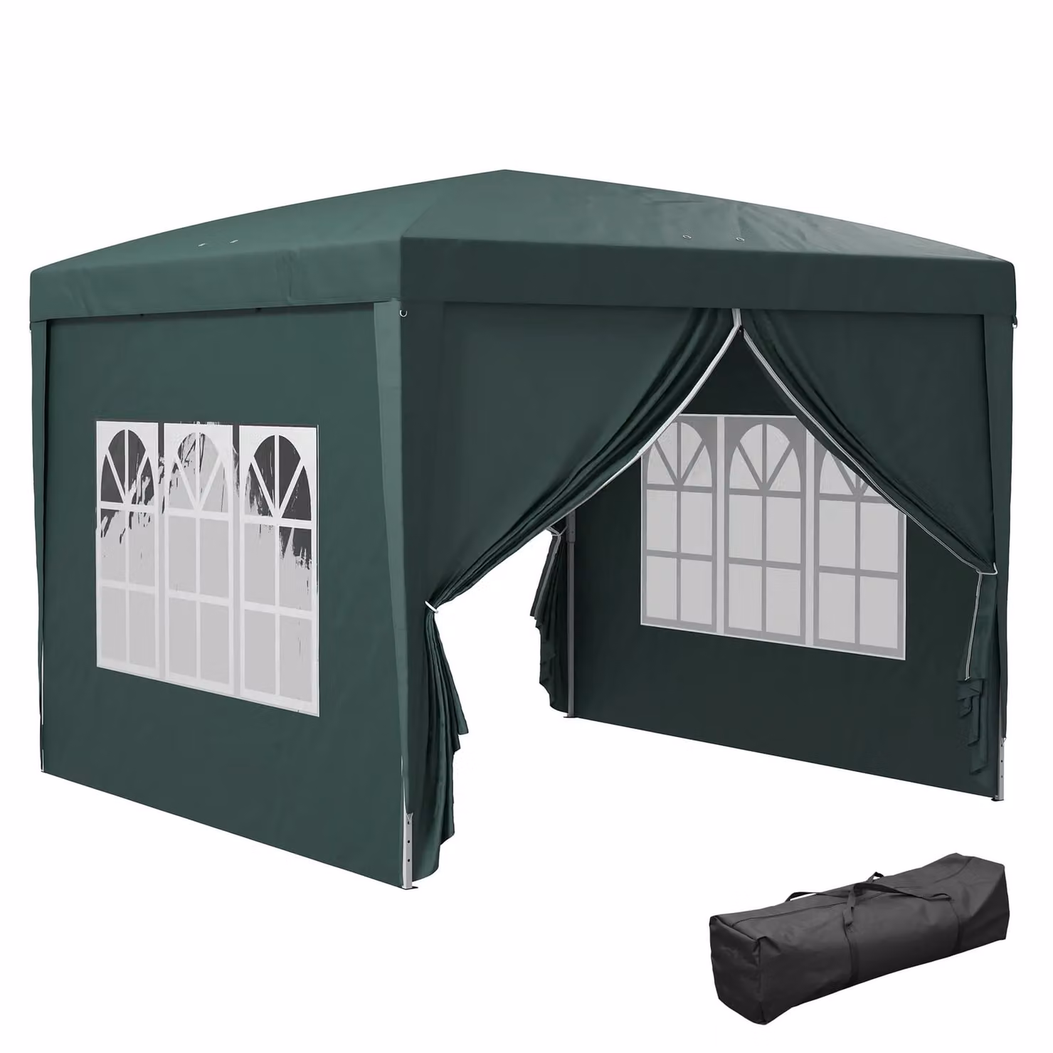 Outsunny Green Waterproof Pop Up Gazebo with Metal Frame, Side Panels, Windows and Carry Bag, W/D/H: 300 x 300 x 196 cm – 2
