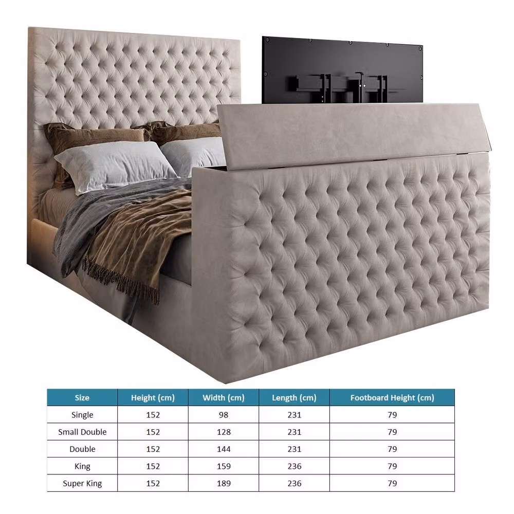 KDMD Annan Upholstered Soft Velvet TV Bed Frame in Light Sand, Size: Single (W: 90 cm, L: 200 cm) – 3