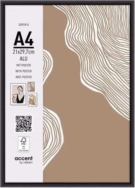 Nielsen Design Super 8 Aluminium A4 Picture Frame in Black with Modern Abstract Geometric Art Print, W: 21 cm, H: 29.7 cm – 1