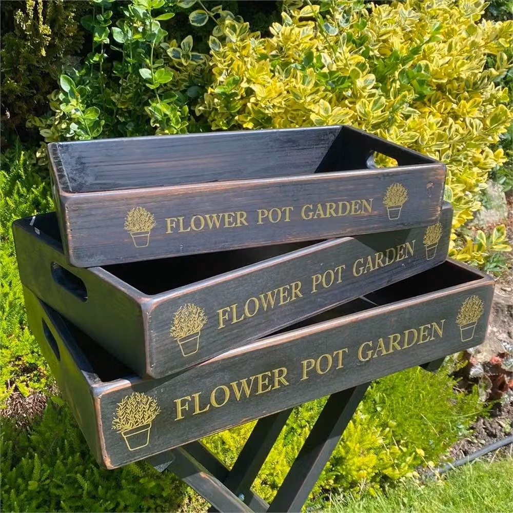 Nordara Foldable Vintage Serving Stand with 3 Black Wooden Trays – 4