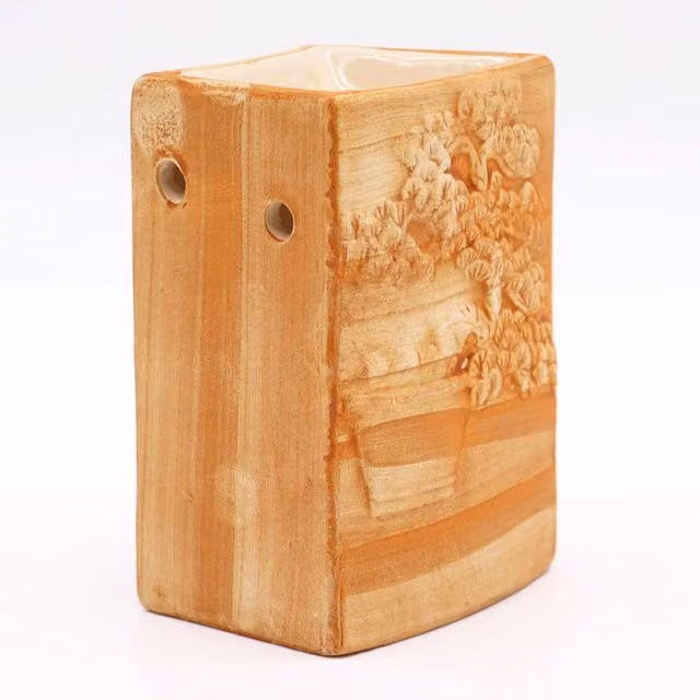 KDMK Hand Painted Ceramic Bonsai Tealight Burner for Aromatherapy Decor, Orange