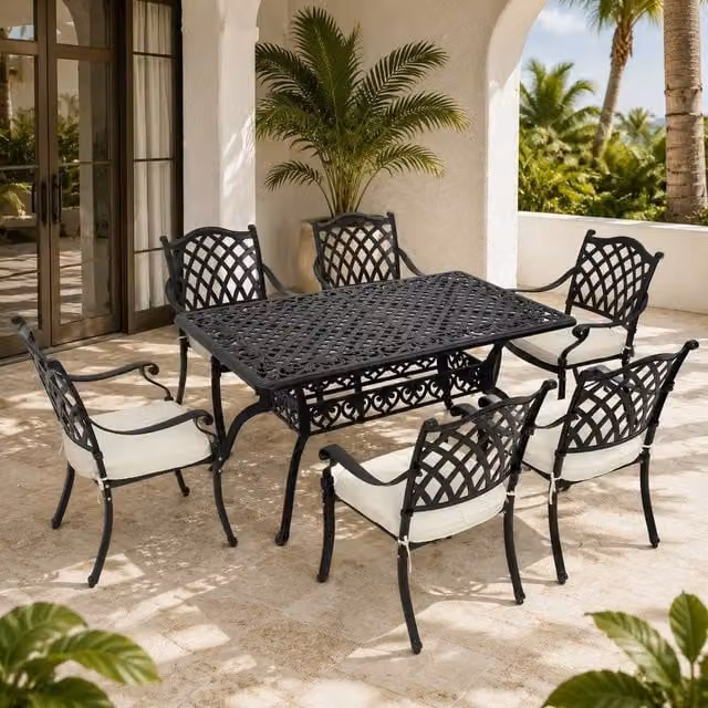 STILVORA Modern Metal Dining Set with Umbrella Hole in Matt Black