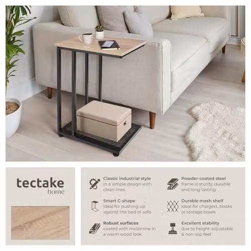 tectake Eton Bedside Table in Industrial Style, Oak, W/D/H: 48 x 35 x 66 cm – 2
