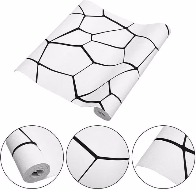 FLAVORA Black and White Minimalist Geometric Abstract Non-woven Wallpaper, 0.6m2