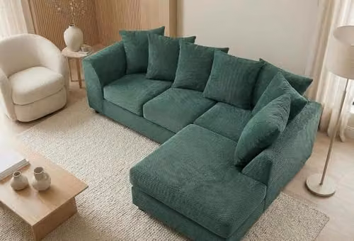 Abakus Direct Jumbo Grid Right Hand Corner Sofa in Green with Scatter Cushions – 6