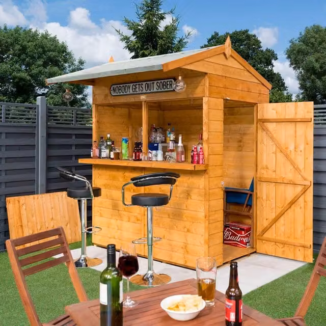 Rowlinson Brown Rustic Wood Garden Bar Storage Tall Cabinet W: 190 cm, D: 184 cm, H: 240 cm – 1