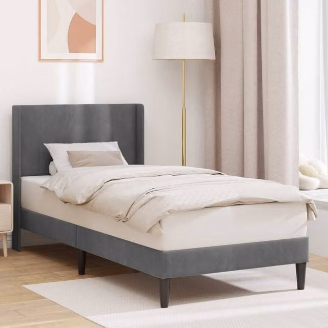 Berkfield Home Velvet Bed Frame with Headboard in Dark Grey, W/D/H: 90 x 190 cm