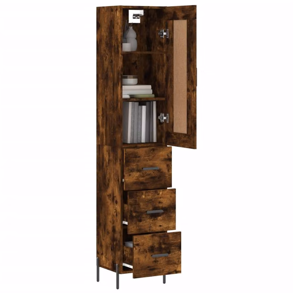 Berkfield Home Smoked Oak Highboard in Brown, W/D/H: 34.5 x 34.0 x 180.0 cm – 3