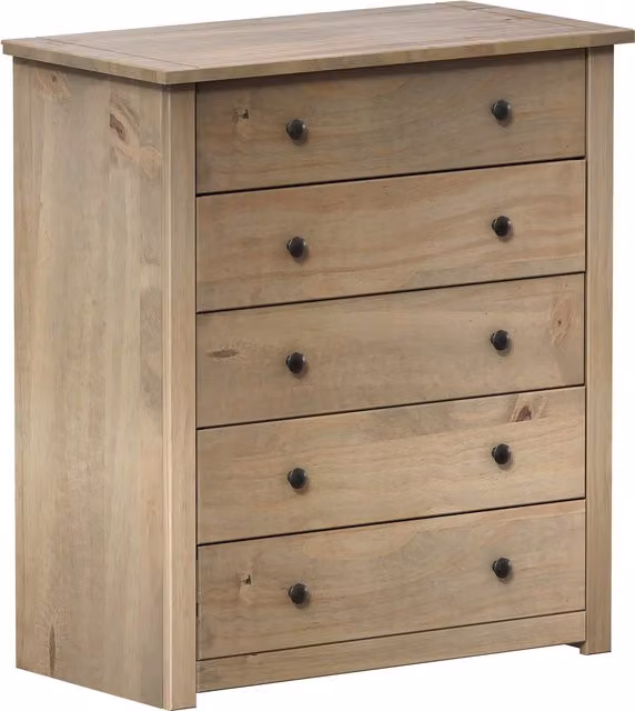 Vida Designs Panama 5 Drawer Chest in Rustic Oak, Brown and Beige