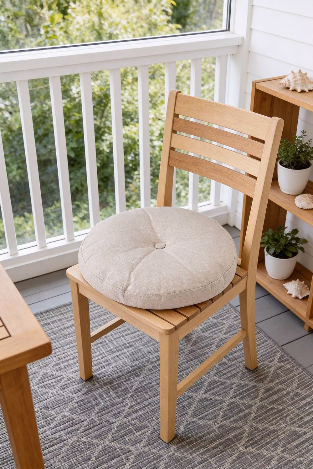 Living and Home Bohemian Style Round Linen Floor Cushion in Beige with Removable Cover – 3