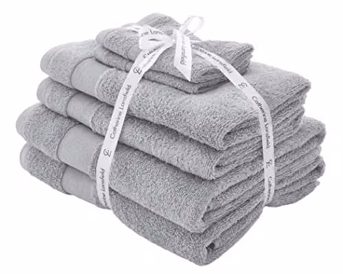 Catherine Lansfield 6 Piece Cotton Towel Set in Silver Grey, 500 gsm Anti Bacterial Soft and Fluffy Towels – 1