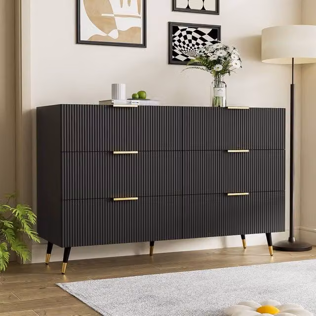 BTM Elegant Black and Multicolour Glossy Sideboard with Chest of Drawers, W/D/H: 120 x 40 x 77 cm
