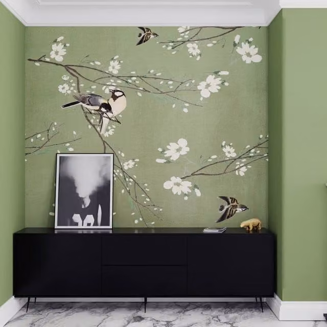 Superfresco Easy Birds and Blossom Green Floral Wall Mural W: 300 cm, H: 280 cm – 1