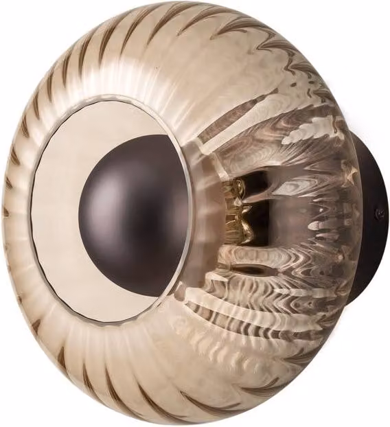 Industville Chelsea Smoked Ribbed Glass Round Diffuser Wall Light in Grey