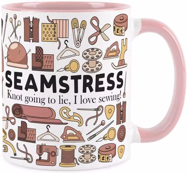 Purely Home Novelty Seamstress Ceramic Pink Mug
