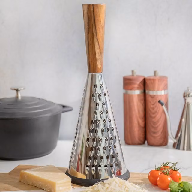 Creative Tops Gourmet Large Fine Cheese Grater in Silver and Stainless Steel with Wood Accents