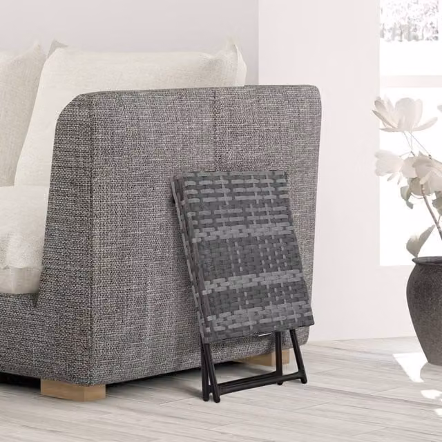 FORGEVIO Grey Foldable Square Rattan Outdoor Coffee Table for Balcony and Garden