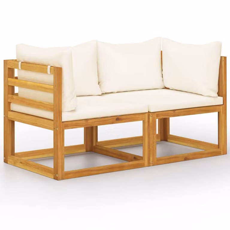 Berkfield Home 2-Seater Acacia Wood Garden Bench in Brown with Cream White Cushions