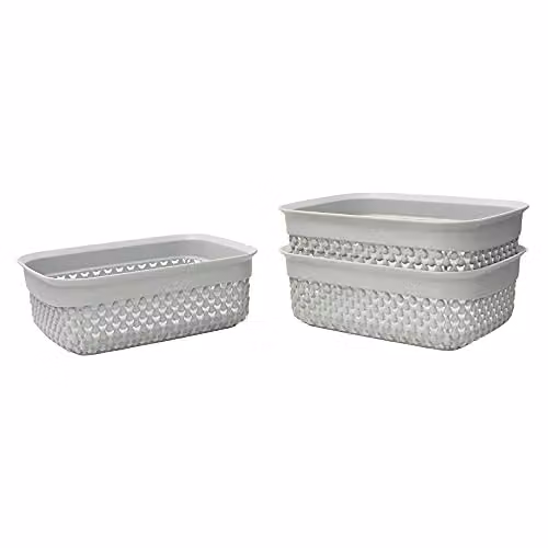 JVL Droplette Design Set of 3 Rectangular Plastic Storage Containers in Grey, W/D/H: 19 x 7 x 14 cm – 1