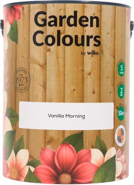 wilko Garden Colours Weatherproof Opaque Water Based Wood Paint in Vanilla Morning Yellow, 5 l