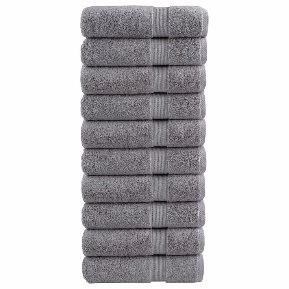 Berkfield Home SOLUND Premium Cotton Terry Hand Towels, Grey, 10 Pack, W: 50 cm x H: 100 cm, 600gsm – 2