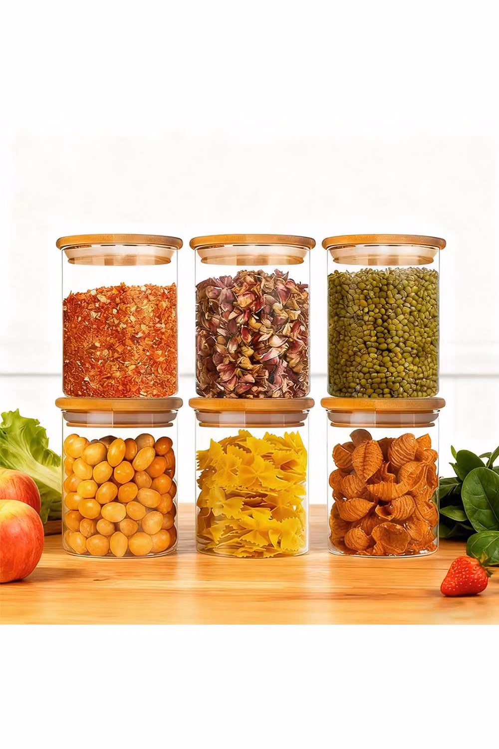 Living and Home 6 Pack Airtight Glass Storage Containers with Bamboo Lids in Transparent – 2