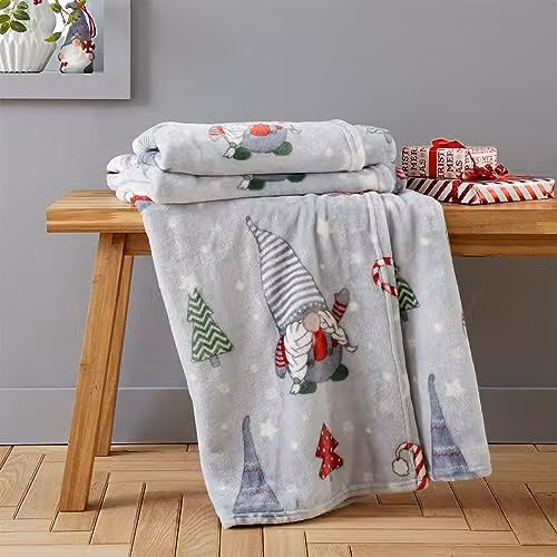 Catherine Lansfield Christmas Gnomes Fleece Throw Blanket, Grey, W/D/H: 130 x 170 cm – 1