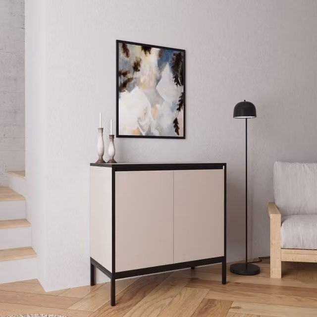 Bimossa Juniper Multipurpose Cabinet in Grey and Beige with Hinged Doors and Internal Shelves