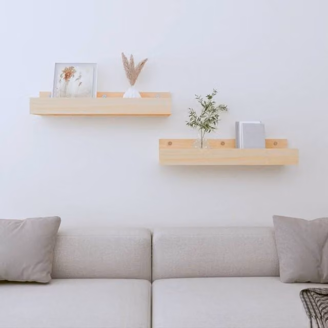 Berkfield Home Set of 2 Wall Mounted Solid Pine Shelves in Beige, W/D/H: 50 x 12 x 9 cm – 1