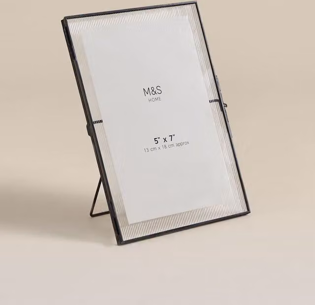 M&S Modern Single Rectangular Striped Glass and Metal Tabletop Photo Frame, Silver/Grey, W/D/H: 18.0 x 13.0 x 10.16 cm