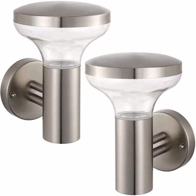 Loops 2 Pack IP44 Outdoor LED Wall Light in Silver Stainless Steel with Cool White Light