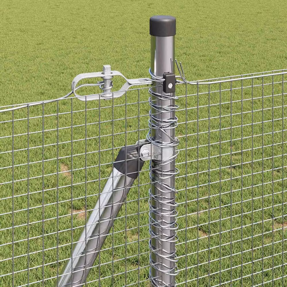 Berkfield Home Single-Bar Welded Wire Fence with 13 Flanged Posts, Galvanised Steel, Silver, 0.8 x 25 m – 3