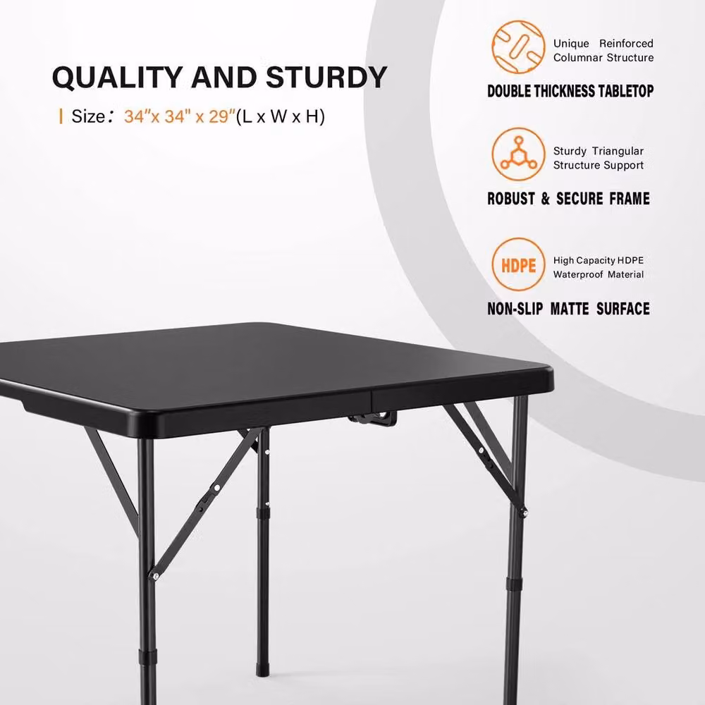 KORVIXA Black Square Folding Plastic Picnic Table, W/D/H: 100 x 100 x 73.66 cm – 2