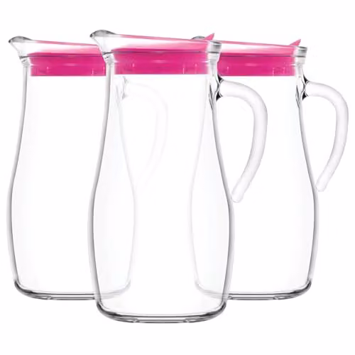 LAV Misket Glass Water Jugs with Lid, Pack of 3, Transparent, 1.8 l