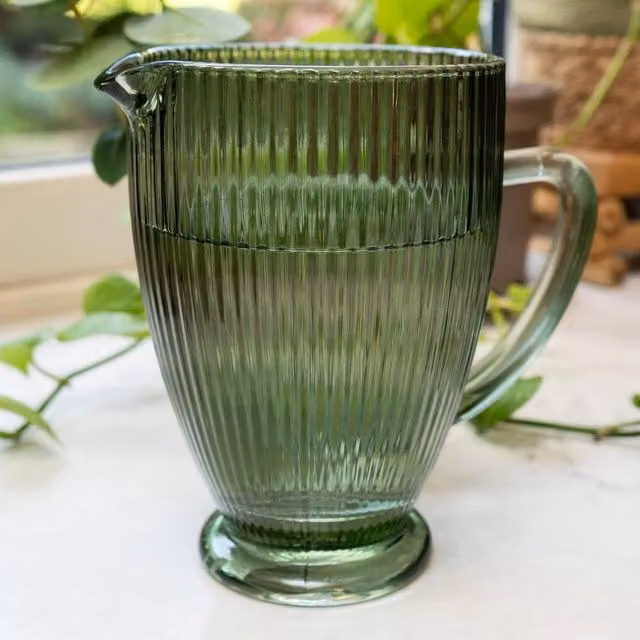 Madison & Mayfair Striped Green Glass Jug