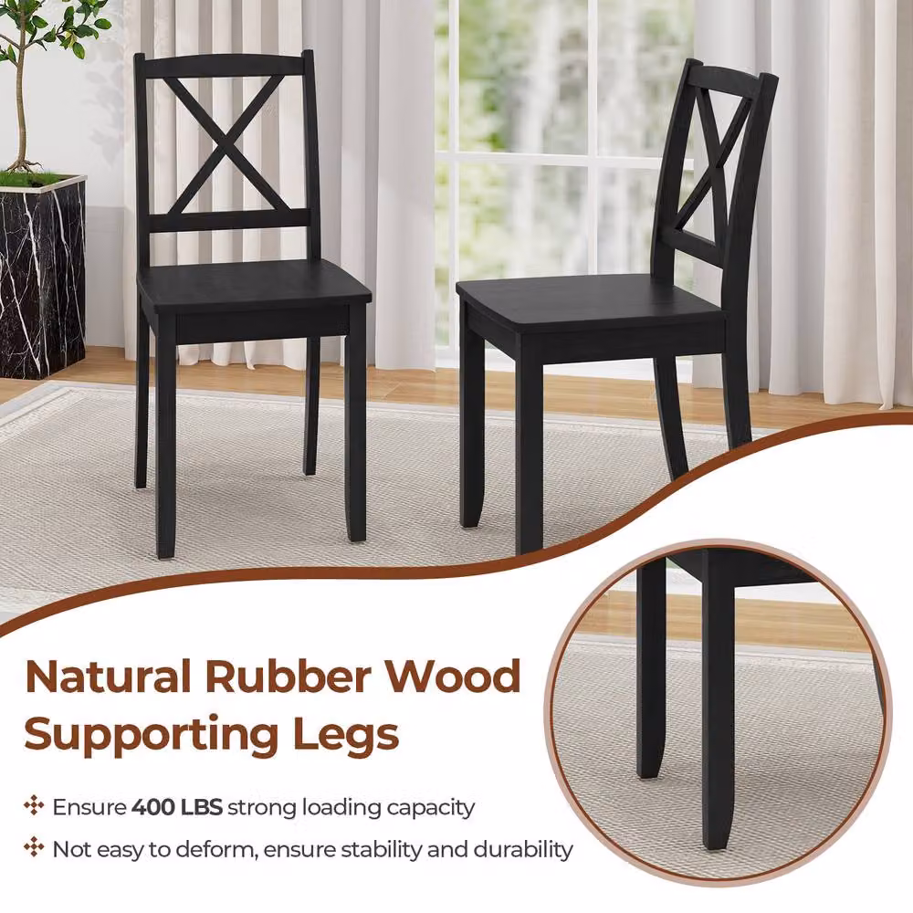 Costway Set of 2 Black Rubberwood Cross Back Armless Dining Chairs – 5