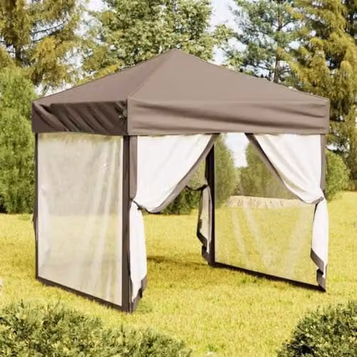 vidaXL Folding Party Tent with Sidewalls in Beige, W/D/H: 200 x 200 x 254 cm – 1