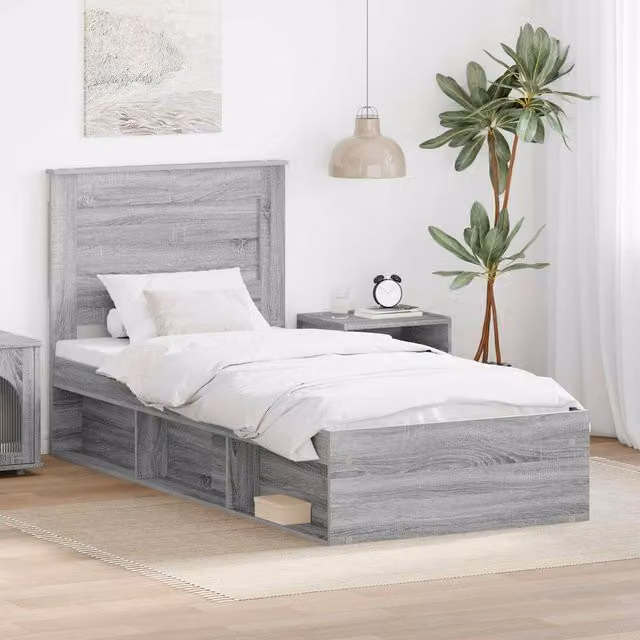 Berkfield Home Grey Sonoma Bed Frame with Drawer in Solid Pine Wood, W: 75 cm, L: 190 cm
