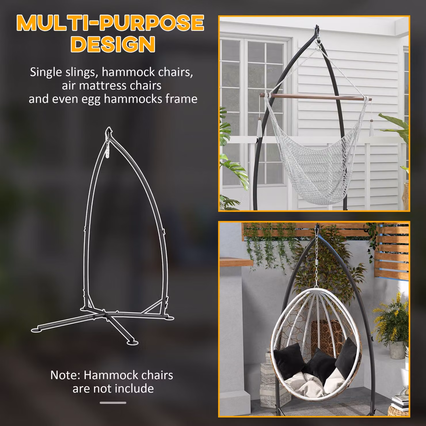 Outsunny Heavy Duty Metal Hammock Chair Stand with Chain in Black – 4