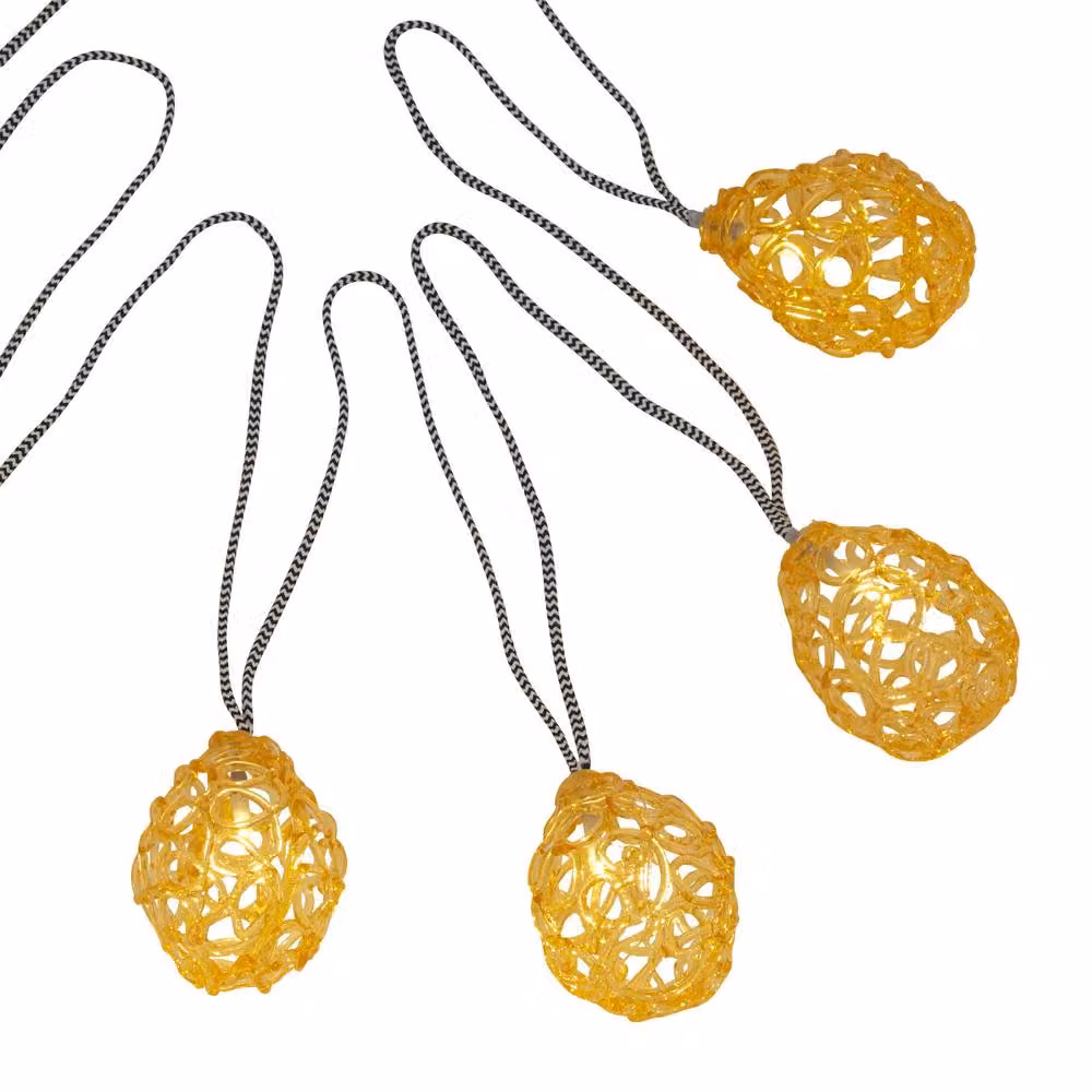 Lighting Collection Amberglow Solar LED Outdoor String Lights in Amber with Warm White Dusk Sensor – 2