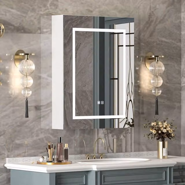 KEEPREAPER LED Bathroom Mirror Cabinet in White with Anti-Fog Demister and Sensor Switch, W: 60 cm, H: 75 cm – 1