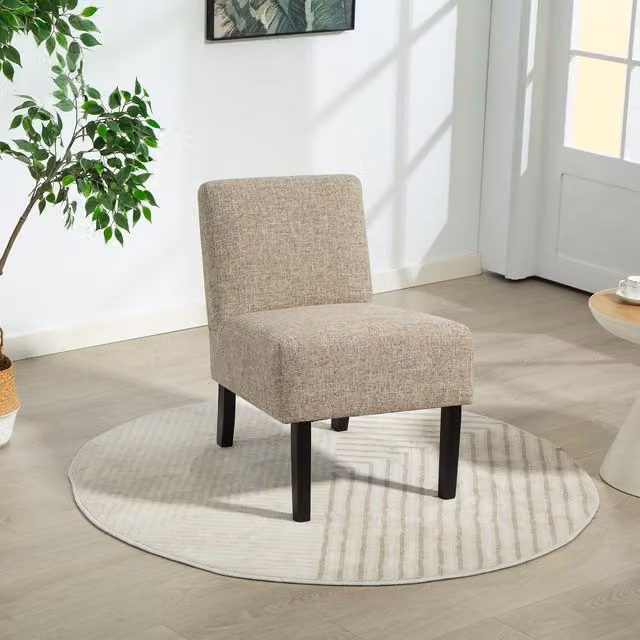 Artemis Home Elara Fabric Armless Accent Chair in Beige and Brown